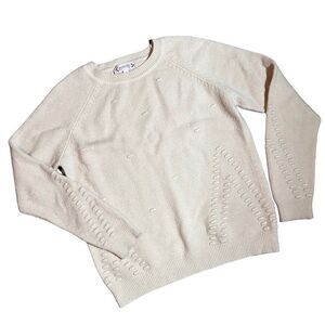 Nanette Lepore Womens Crew Neck Sweater Pull On Knit Off-White Medium
